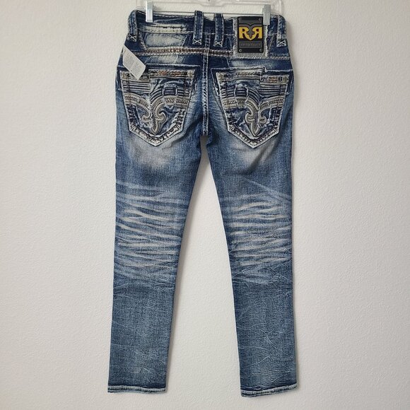 NEW Rock Revival Duke Alt Straight Distressed Denim Jeans Size 28x32 Blue